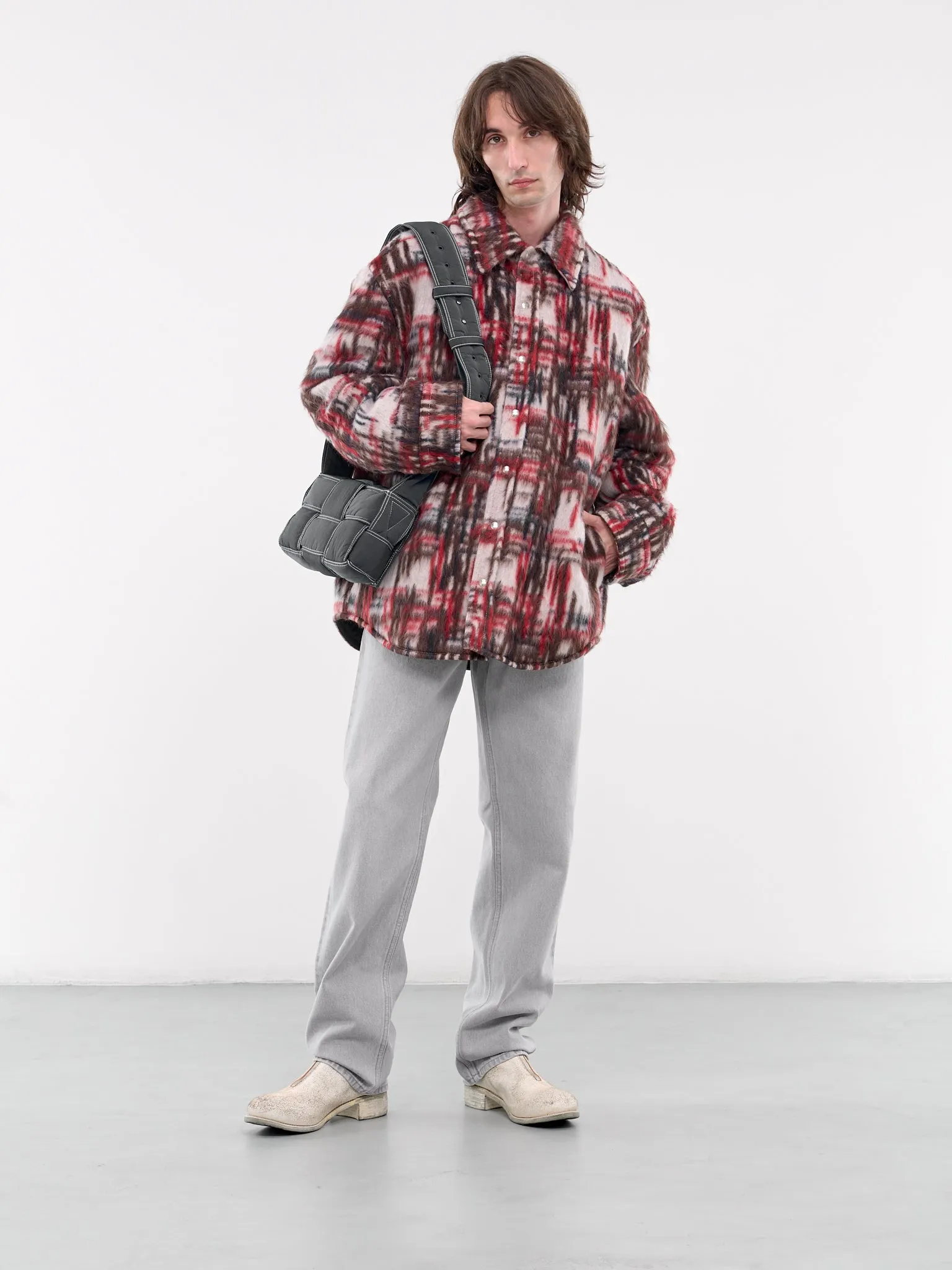 Knit Plaid Overshirt Jacket (804589V4NT0-9072-BEIGE-WHITE)