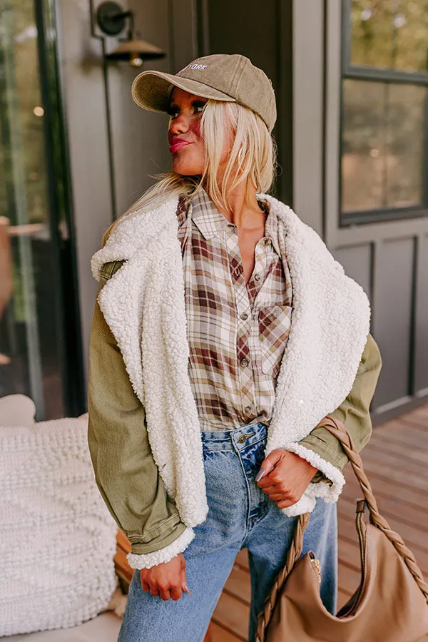 Layer Lover Sherpa Denim Jacket in Olive