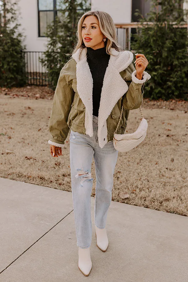 Layer Lover Sherpa Denim Jacket in Olive