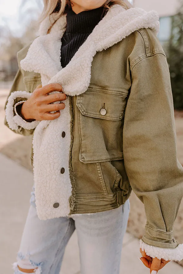 Layer Lover Sherpa Denim Jacket in Olive