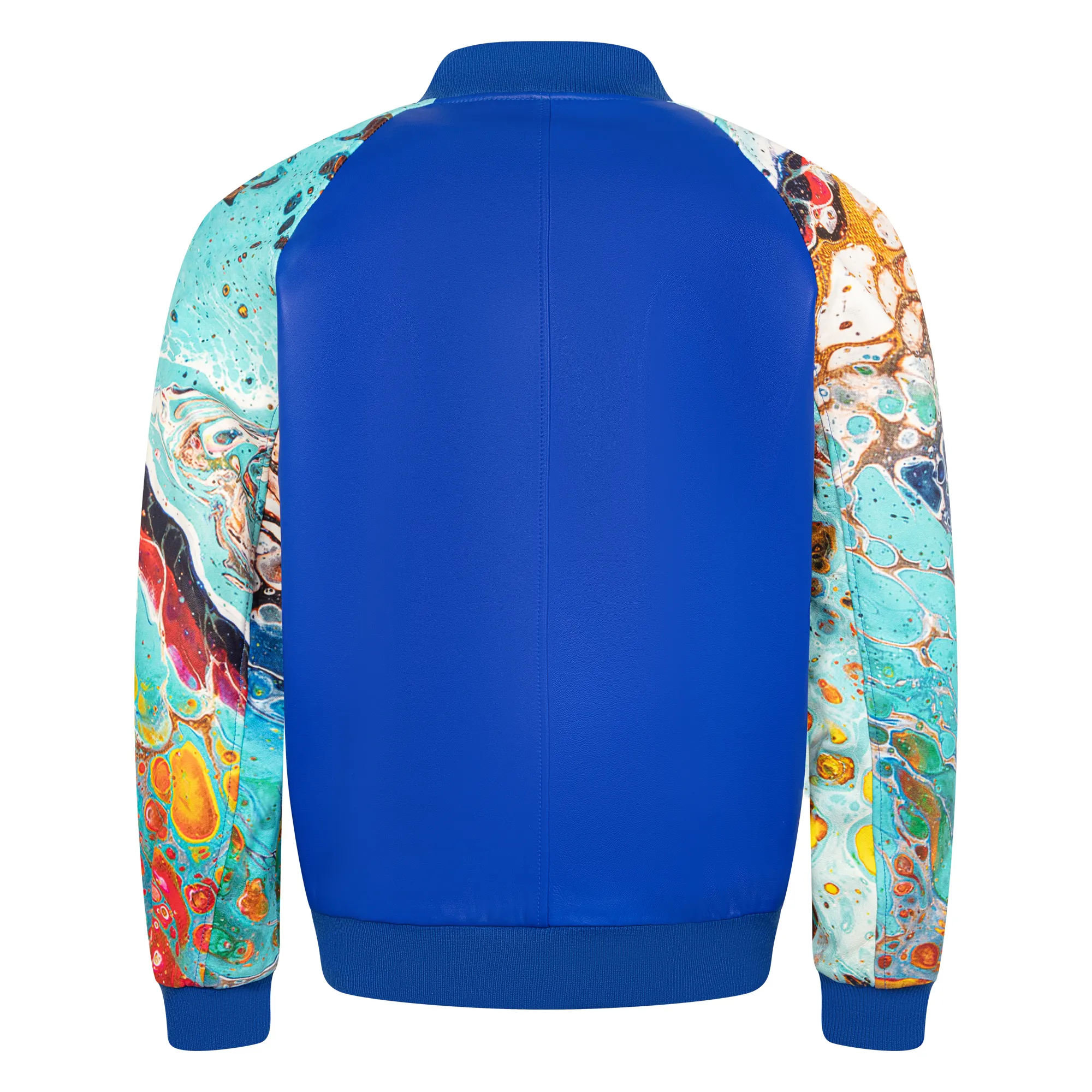 Leather baseball jacket with digital print leather sleeves #1011