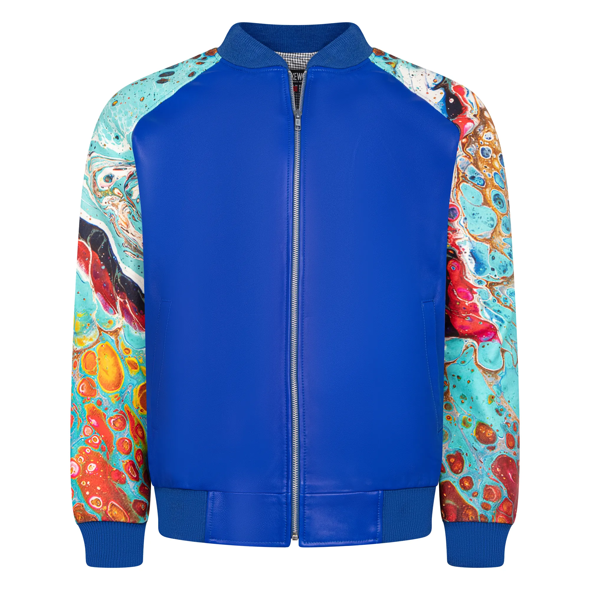 Leather baseball jacket with digital print leather sleeves #1011