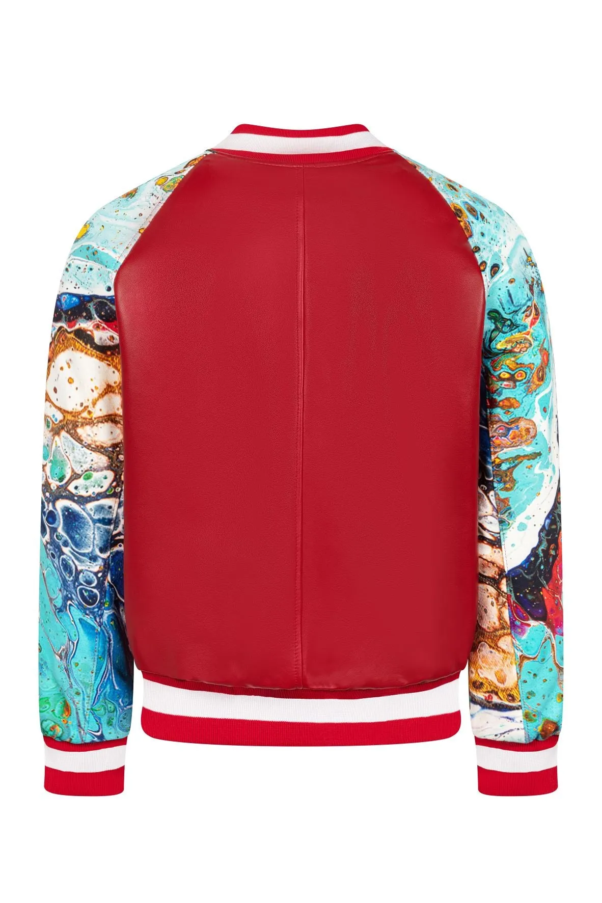 Leather baseball jacket with digital print leather sleeves #1011