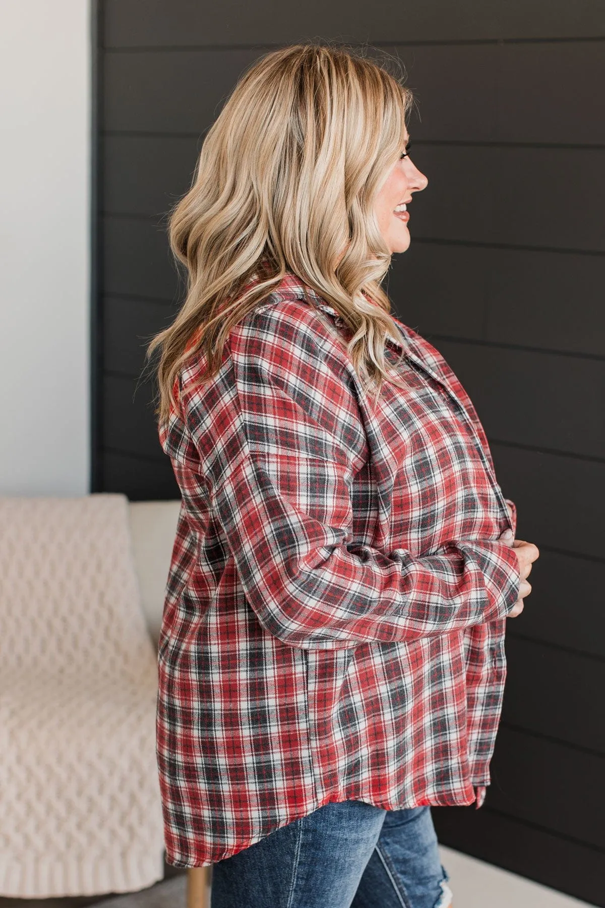 Little Moments Plaid Button Top- Red & Charcoal