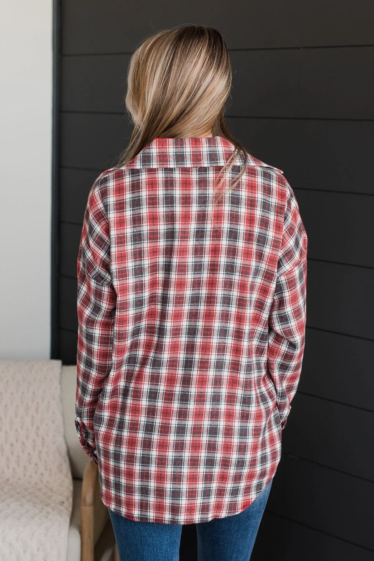 Little Moments Plaid Button Top- Red & Charcoal