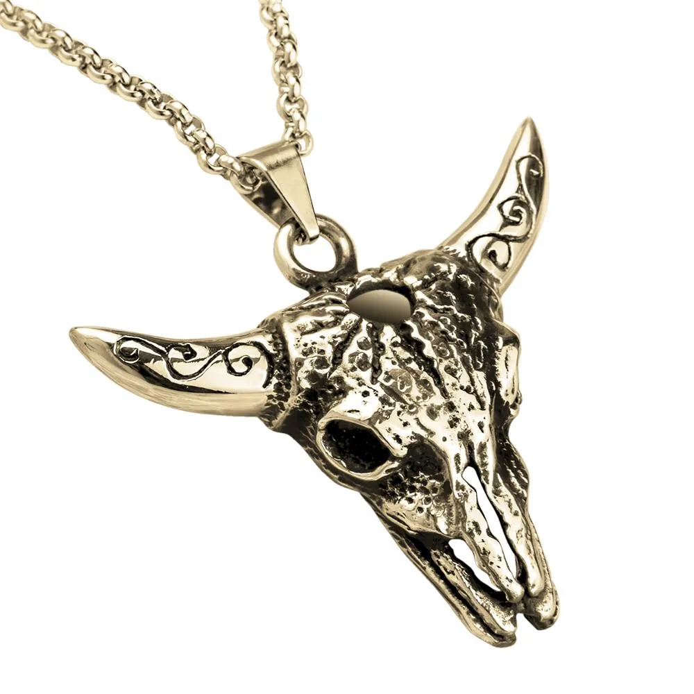 Longhorn Skull Yellow Gold Pendant