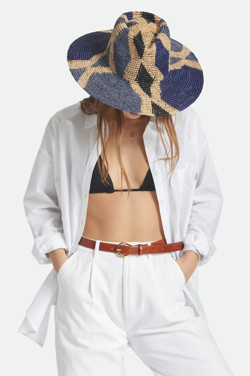 Madeira Pattern Straw Hat - Natural/Blues