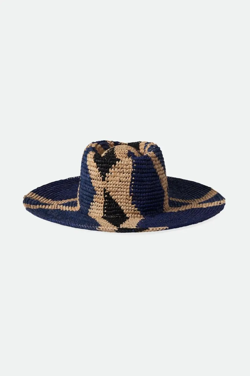 Madeira Pattern Straw Hat - Natural/Blues