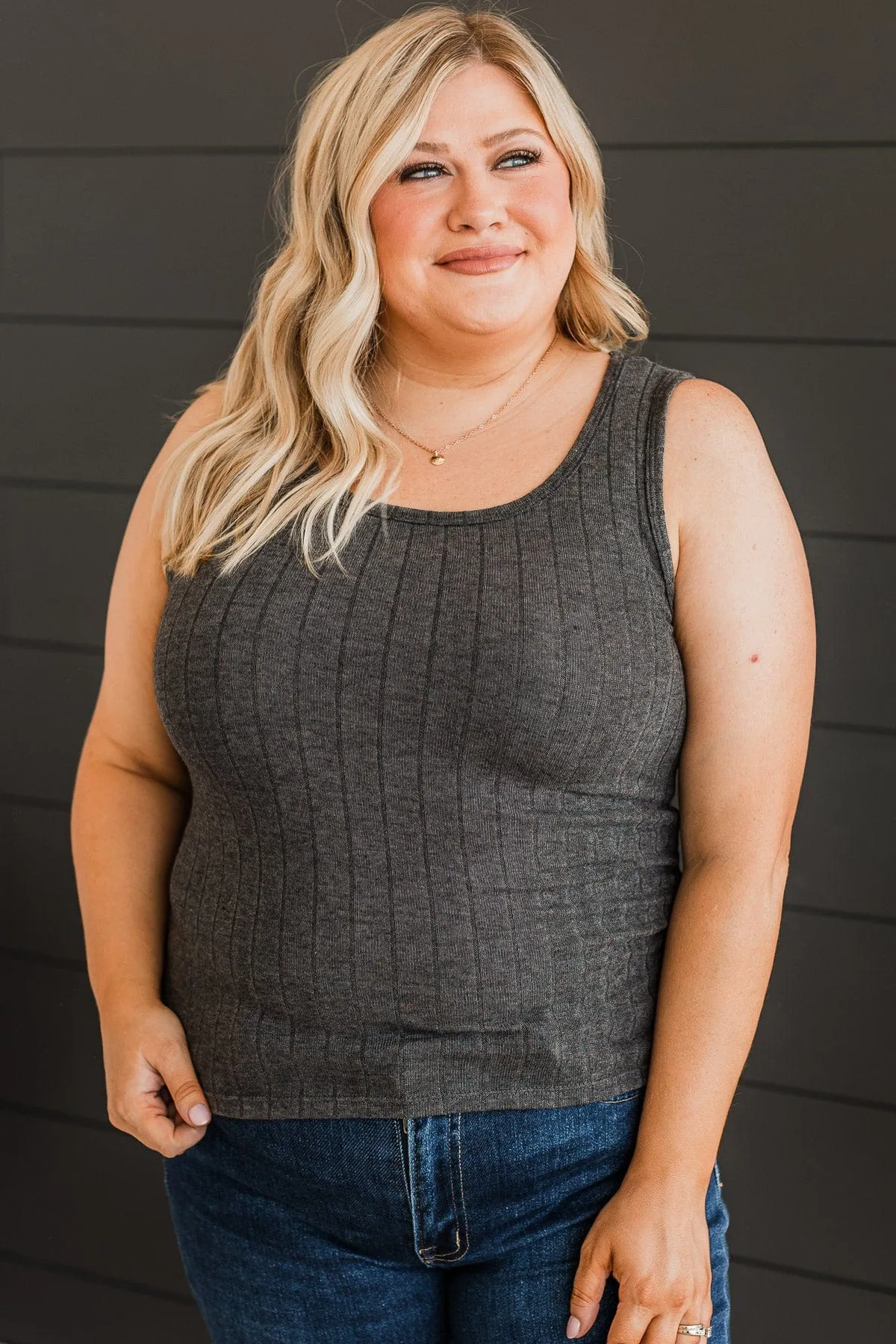 Make Your Point Knit Tank Top- Charcoal