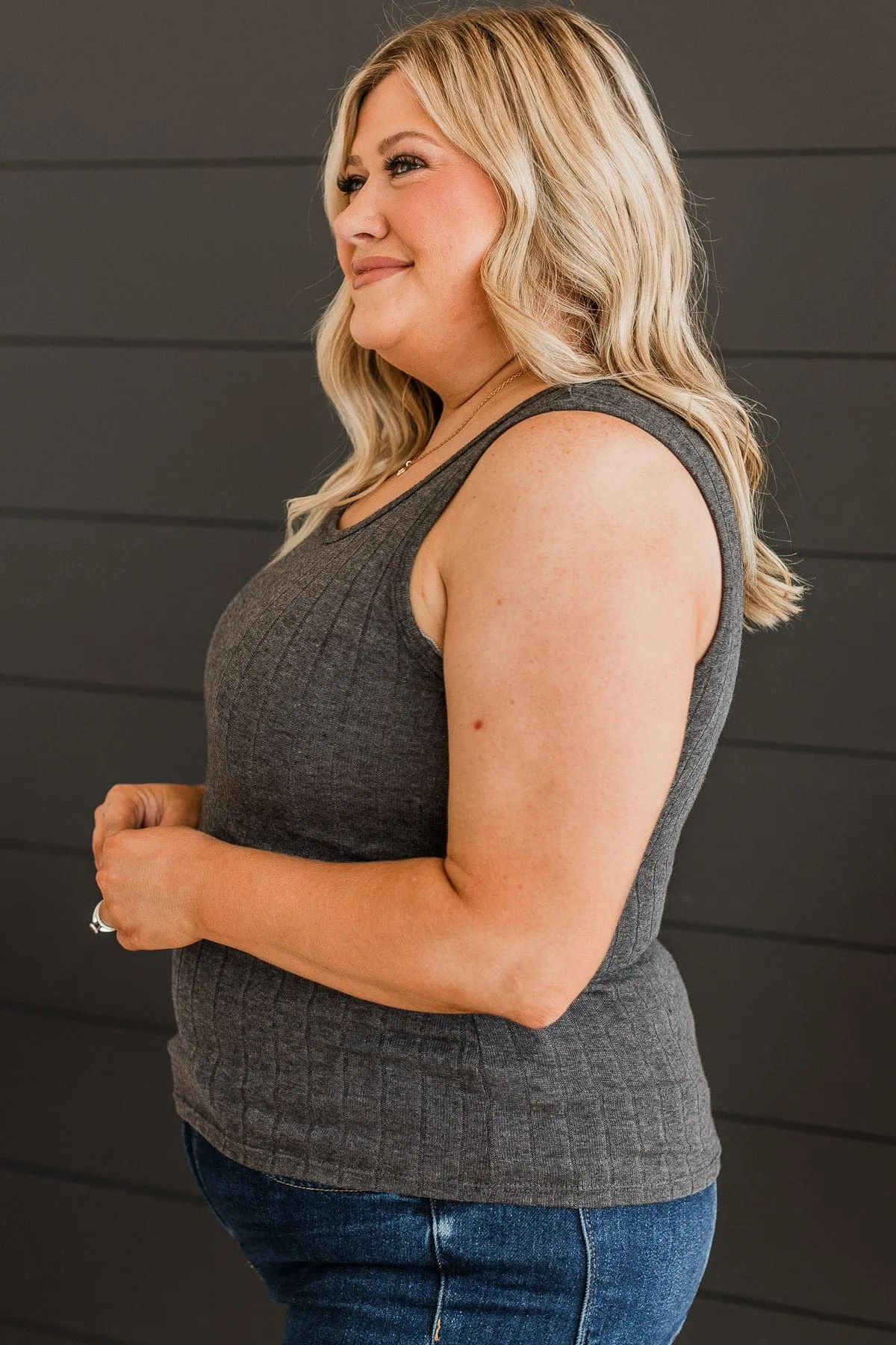 Make Your Point Knit Tank Top- Charcoal