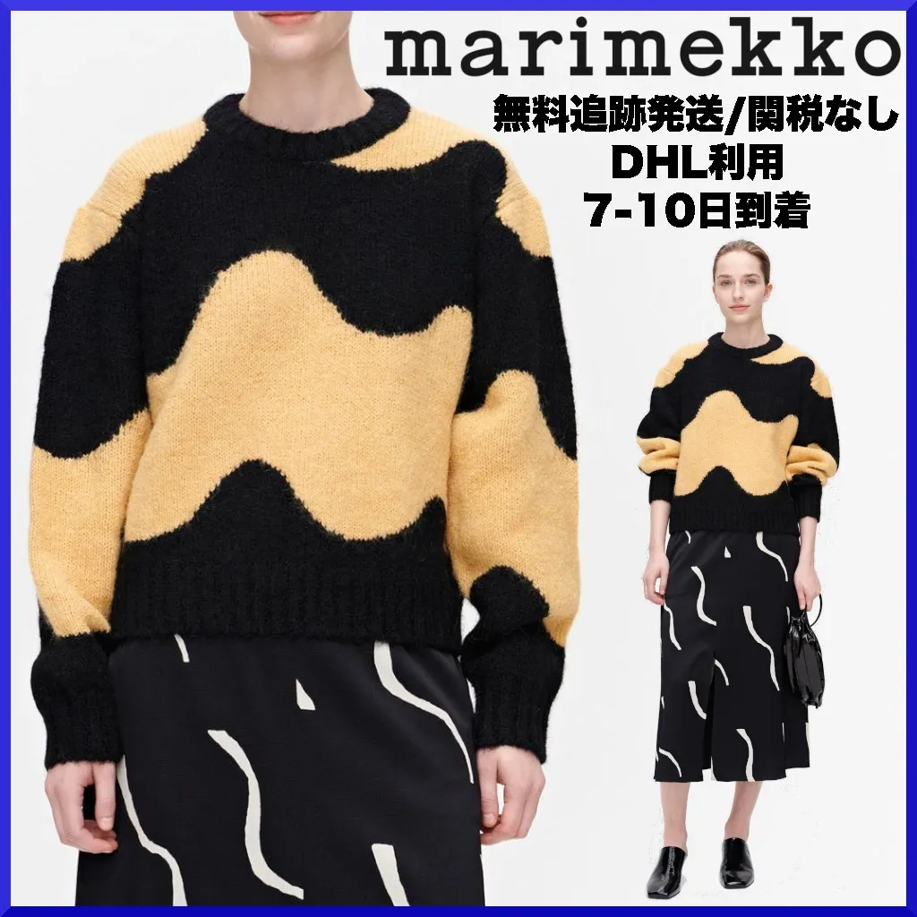 marimekko  |Crew Neck Casual Style Wool Long Sleeves Medium Office Style