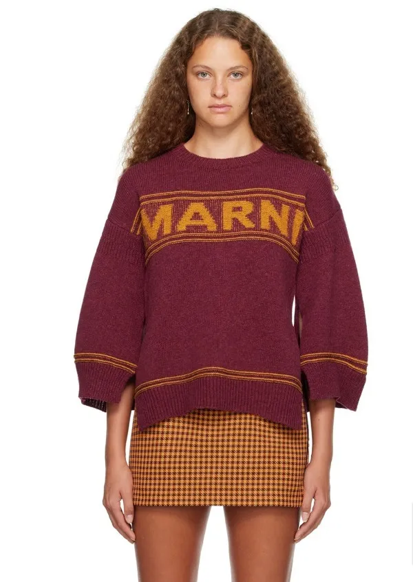 MARNI  |Crew Neck Casual Style Wool Long Sleeves Logo Asymmetry