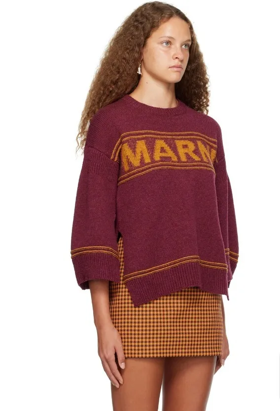 MARNI  |Crew Neck Casual Style Wool Long Sleeves Logo Asymmetry