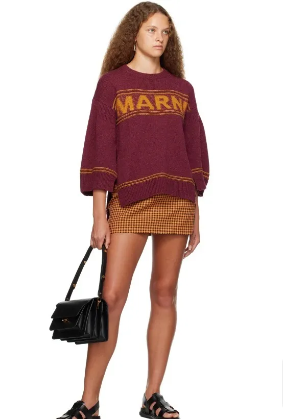 MARNI  |Crew Neck Casual Style Wool Long Sleeves Logo Asymmetry