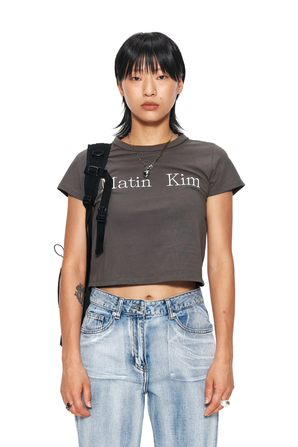 MATIN LOGO CROP TOP IN CHARCOAL