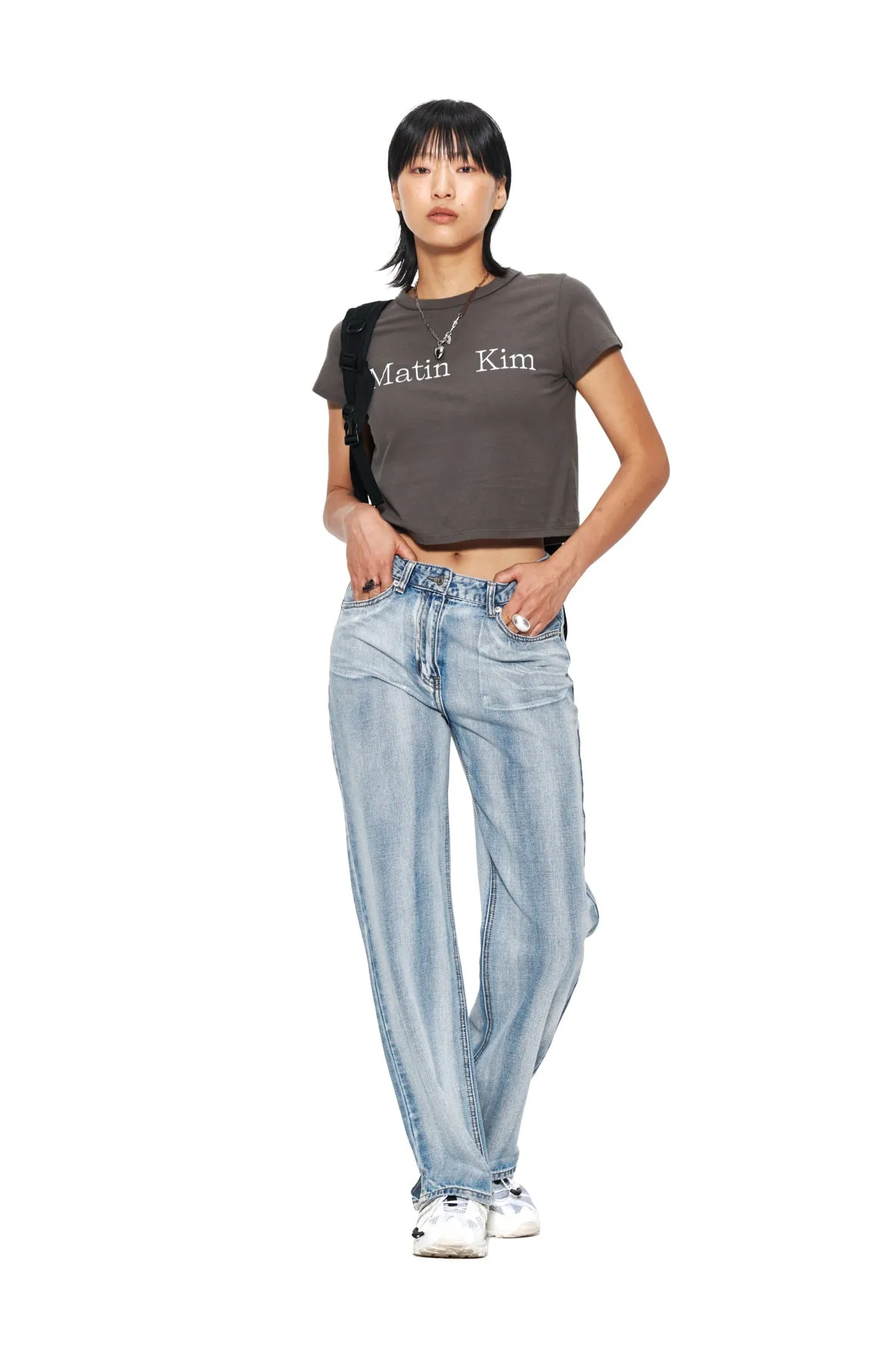 MATIN LOGO CROP TOP IN CHARCOAL