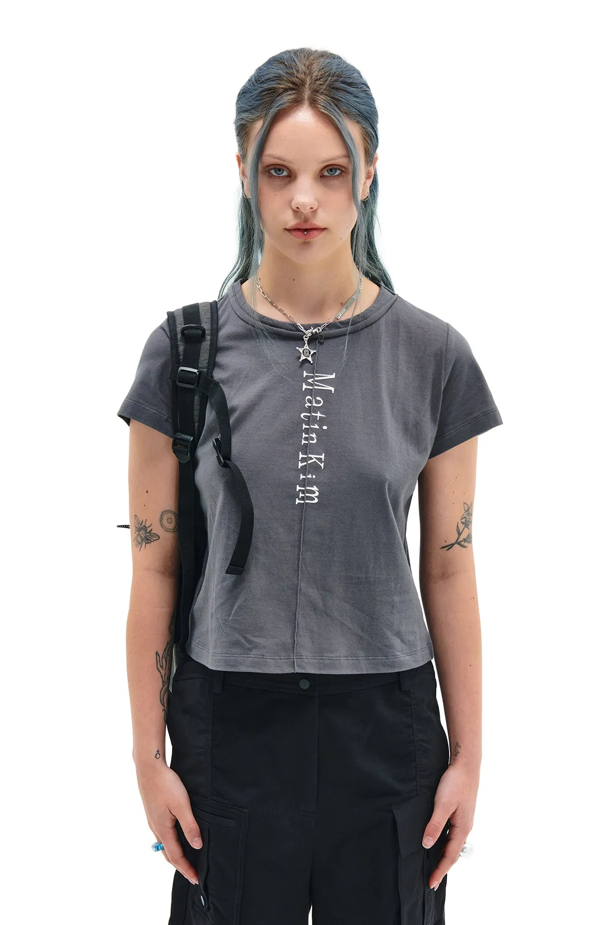 MATIN PINTUCK CROP TOP IN CHARCOAL