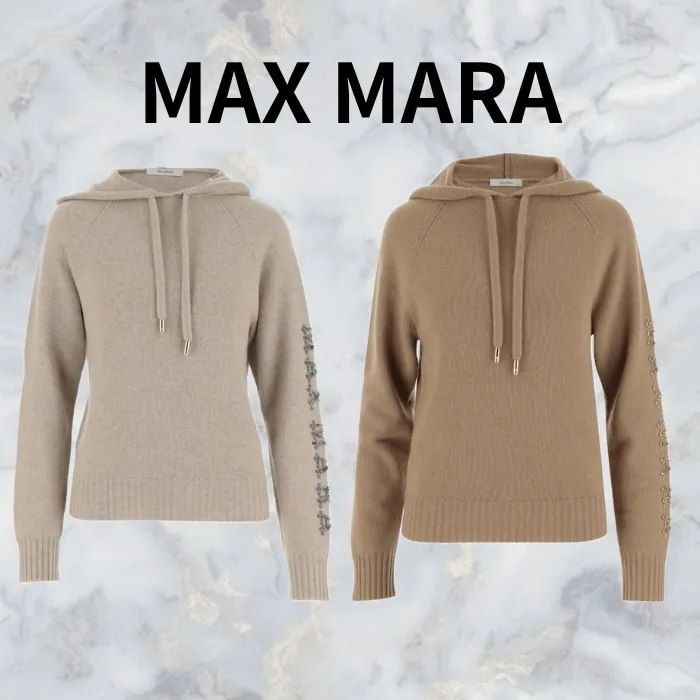 MaxMara  |Casual Style Long Sleeves Logo V-neck & Crew neck