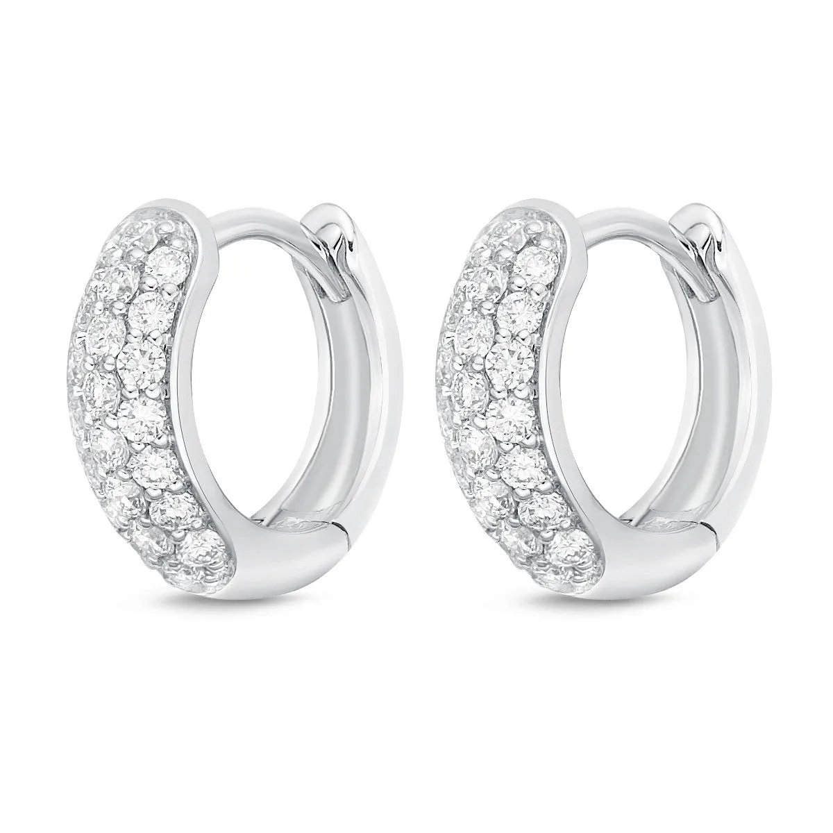 Memoire 18k White Gold Pave Diamond Huggie Hoop Earrings