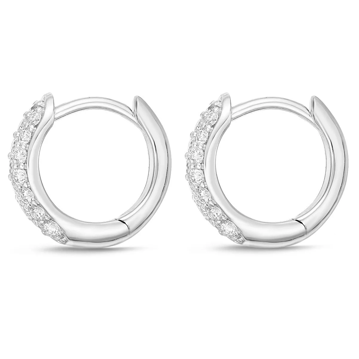 Memoire 18k White Gold Pave Diamond Huggie Hoop Earrings