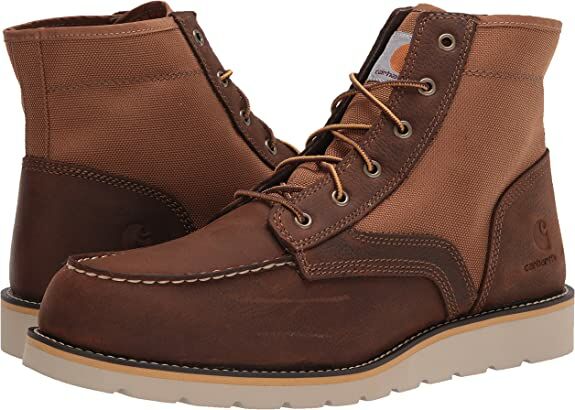 Men's 6-In Moc Toe Wedge Work Boot in Brown Leather & Tan Duck