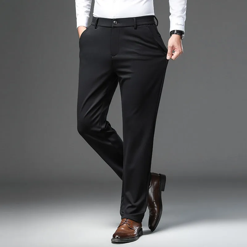 Men's Casual Business Nylon Comfortable Elastic Waist Straight Pants