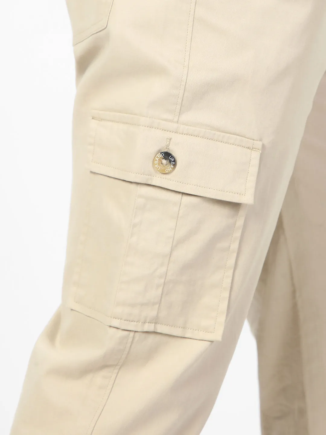 Men's Sand Regular Fit Solid Cargo Chino Pant with 6 Pockets Stretchable