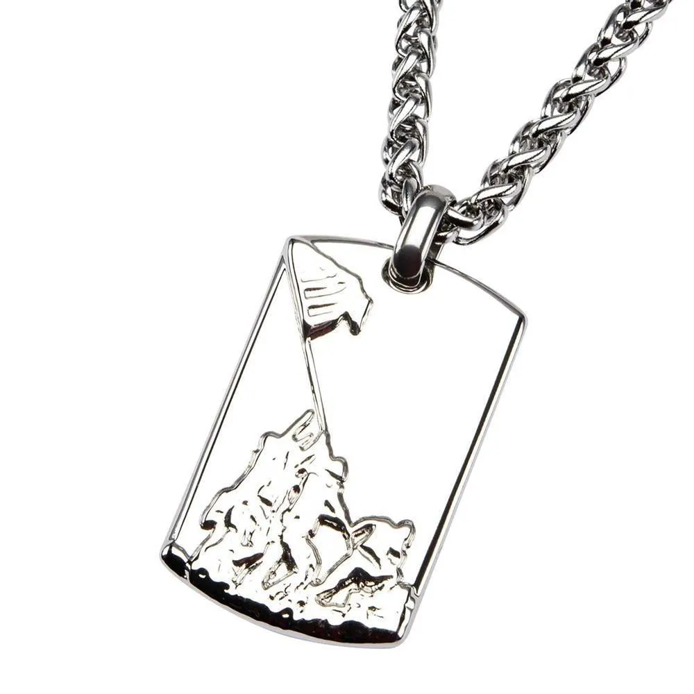 Men's Stainless Steel Raising Flag Pendant on Chain