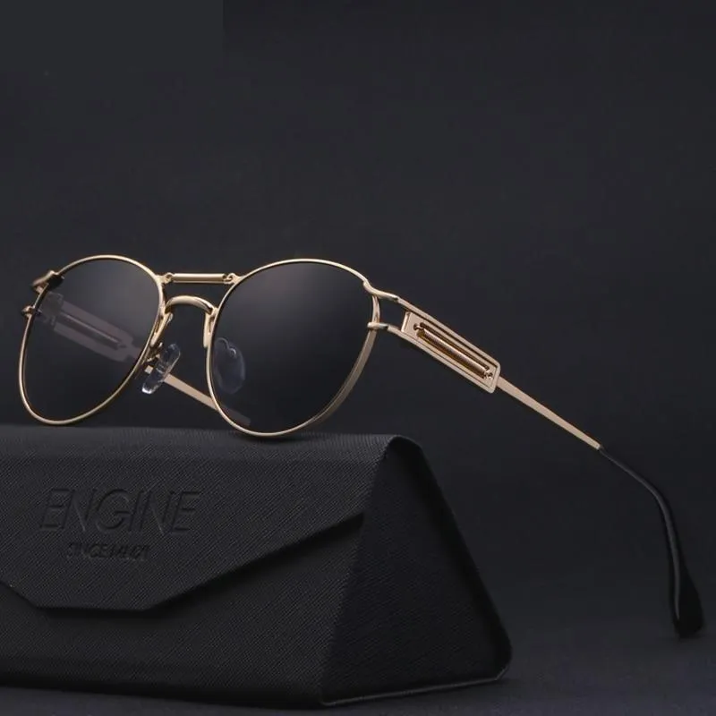 Men's Summer Style Round Steampunk Style Alloy Sunglasses with Bag