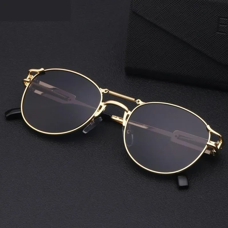 Men's Summer Style Round Steampunk Style Alloy Sunglasses with Bag