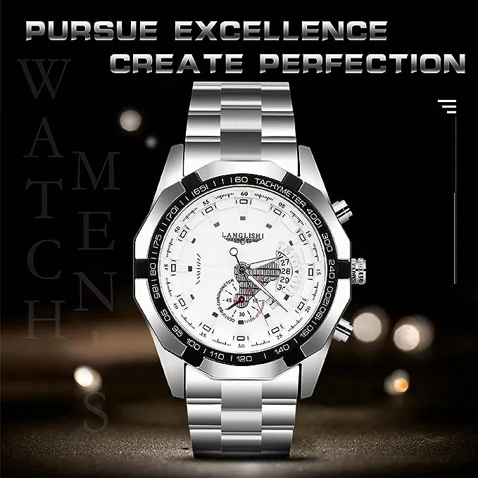 Mens Watches Fashion Waterproof Automatic Stainless Steel and Leather Chronograph Quartz Watch Business Auto Date Wristwatch S45