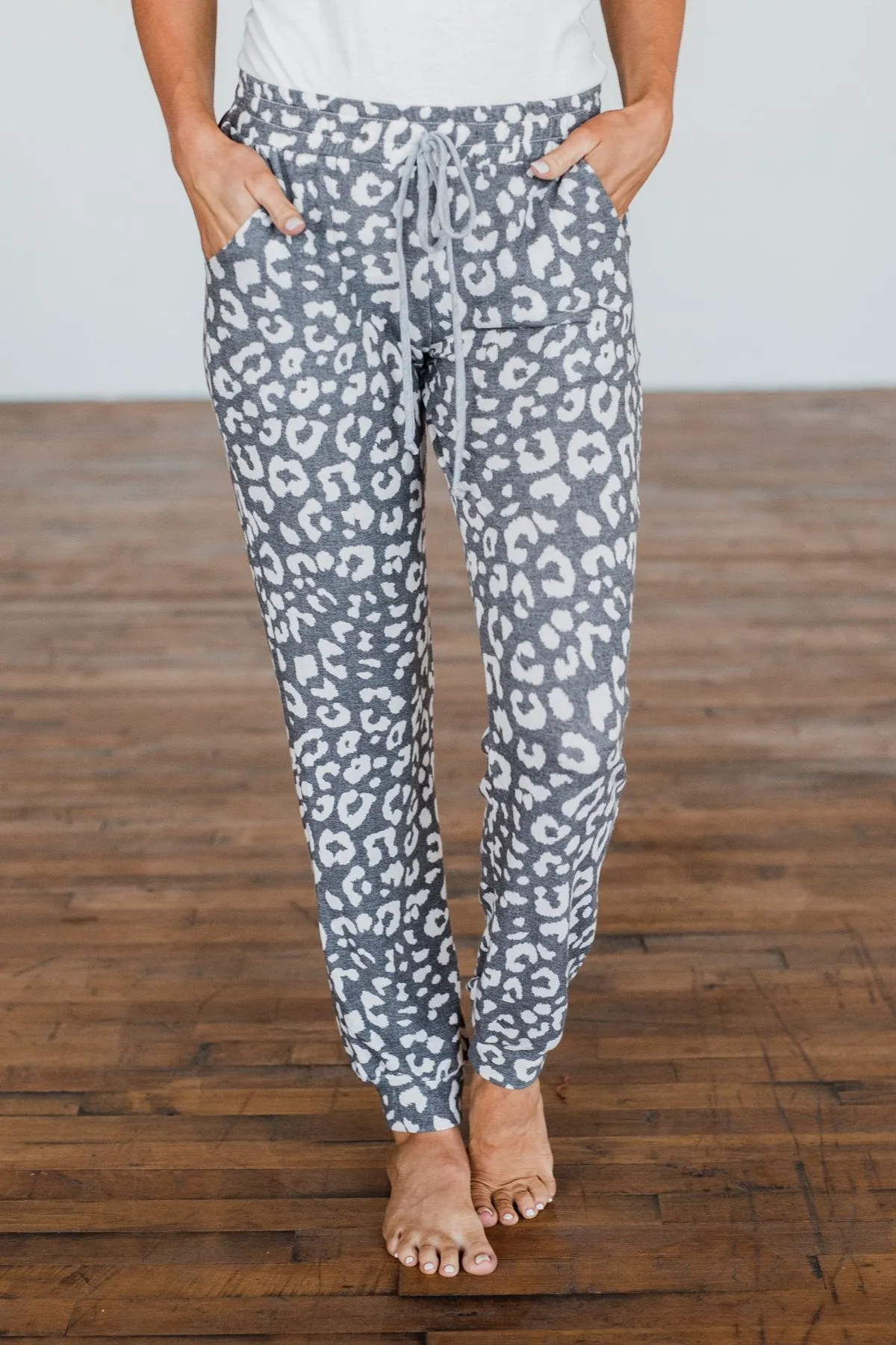 Morning Air Leopard Print Joggers- Charcoal