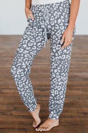 Morning Air Leopard Print Joggers- Charcoal