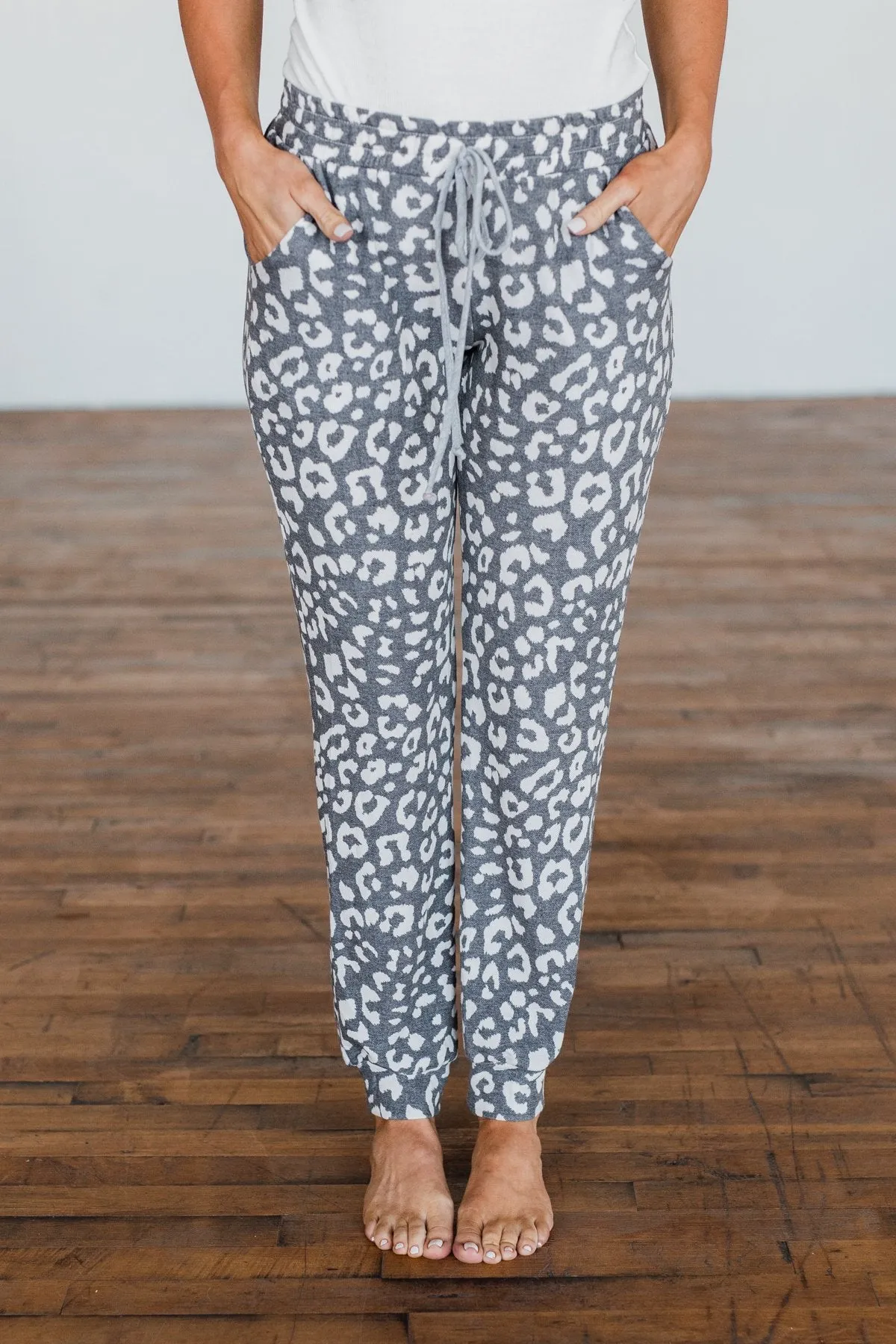 Morning Air Leopard Print Joggers- Charcoal