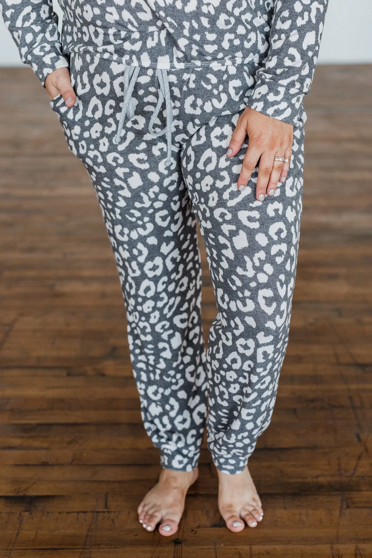 Morning Air Leopard Print Joggers- Charcoal