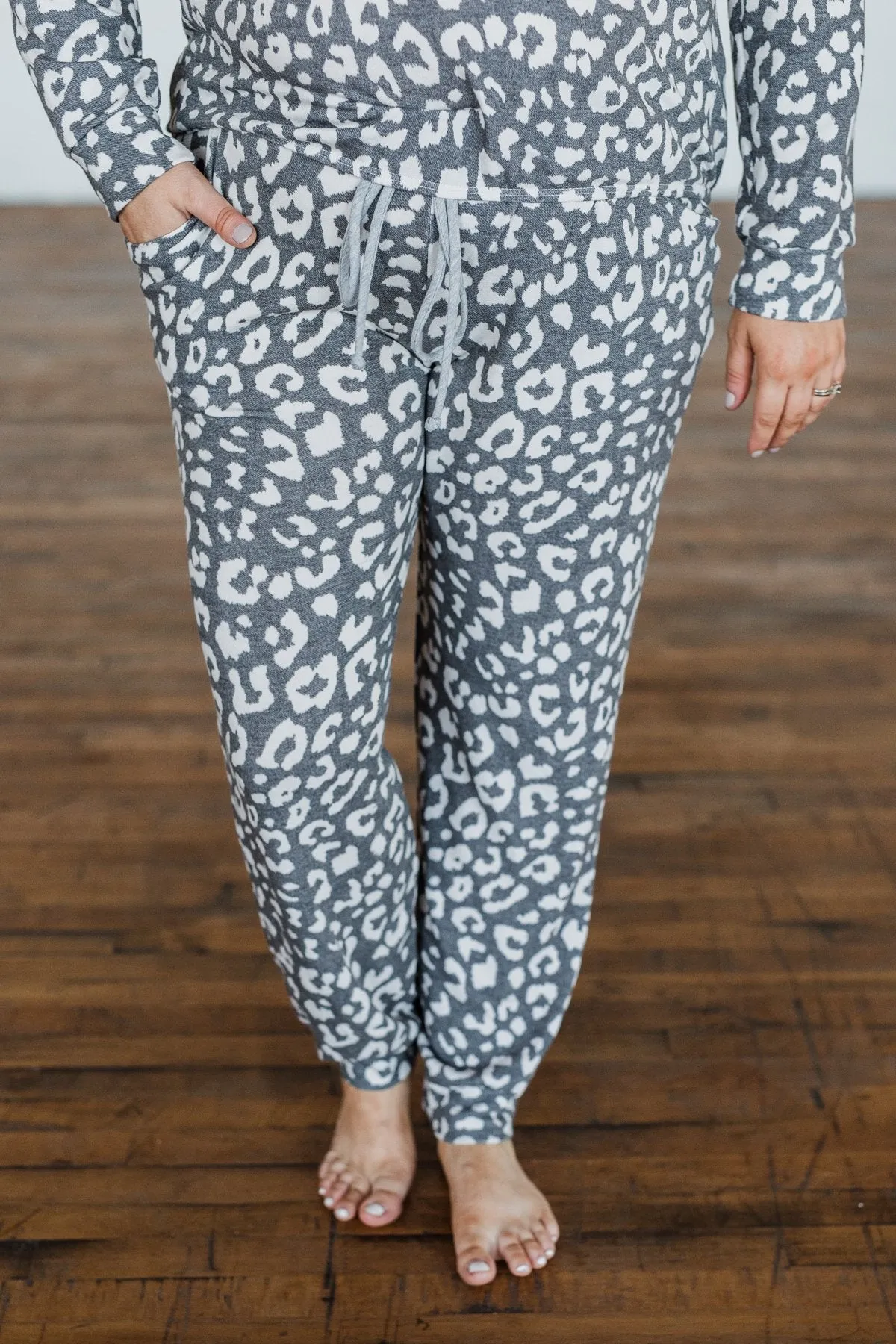 Morning Air Leopard Print Joggers- Charcoal