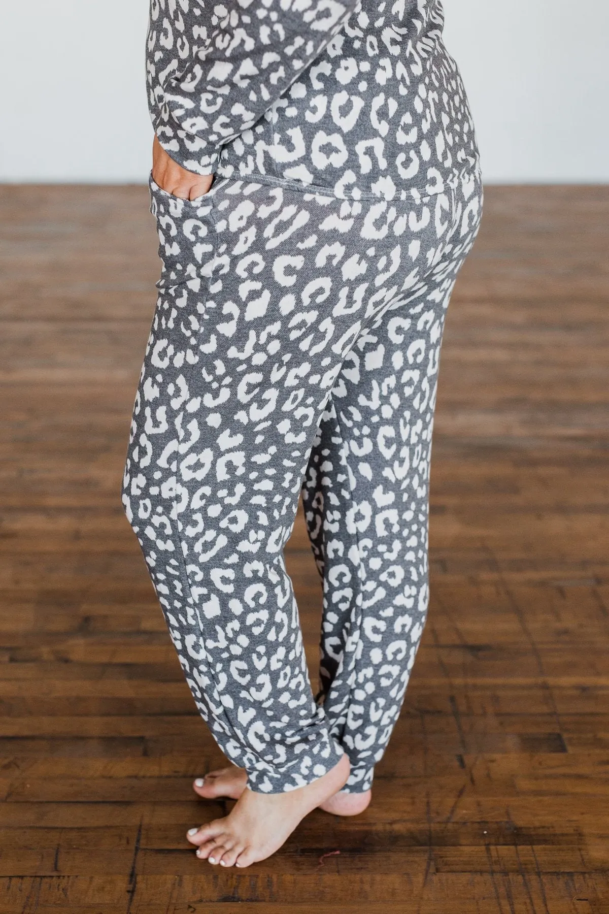 Morning Air Leopard Print Joggers- Charcoal