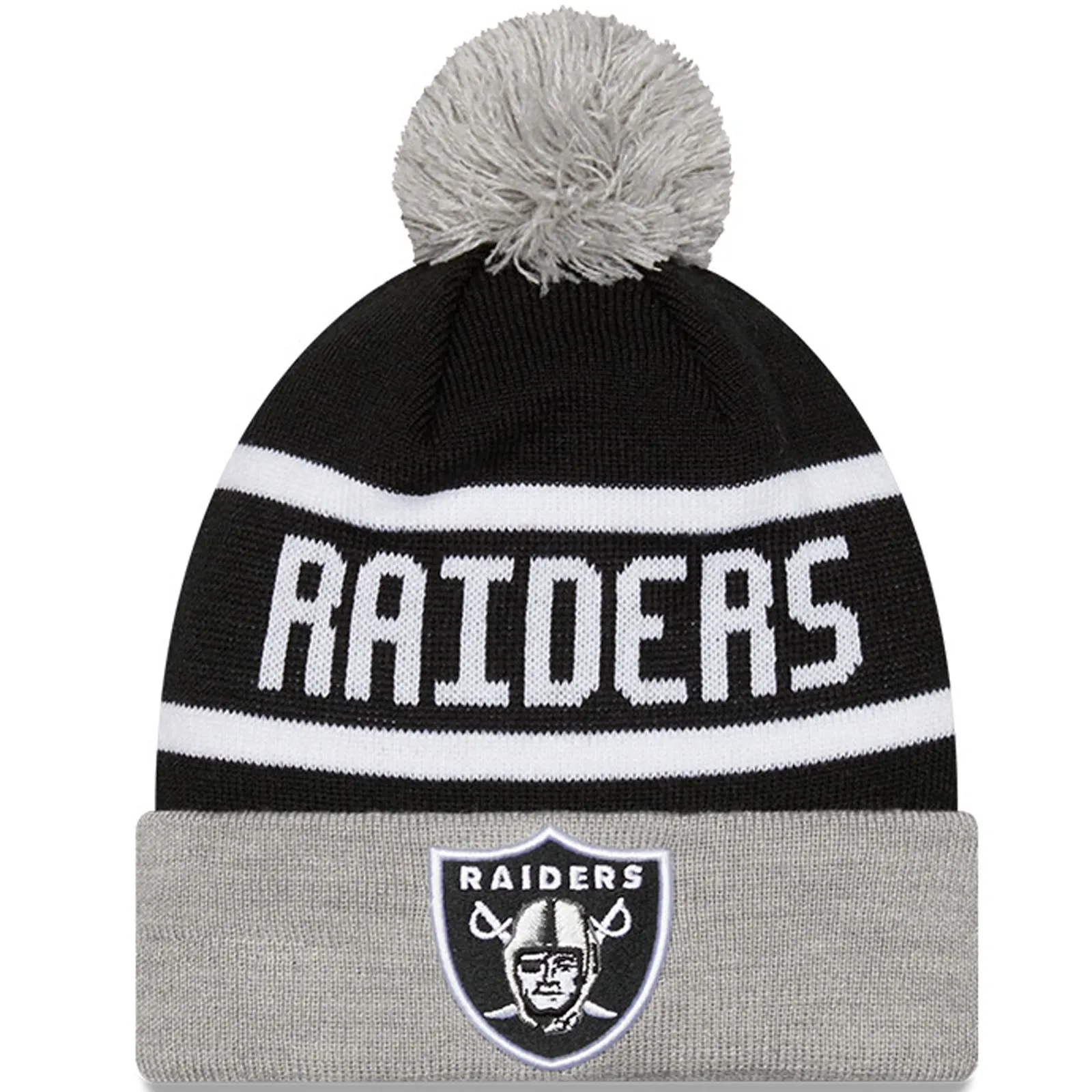 New Era Mens Las Vegas Raiders NFL Cuffed Sideline Bobble Hat - Black