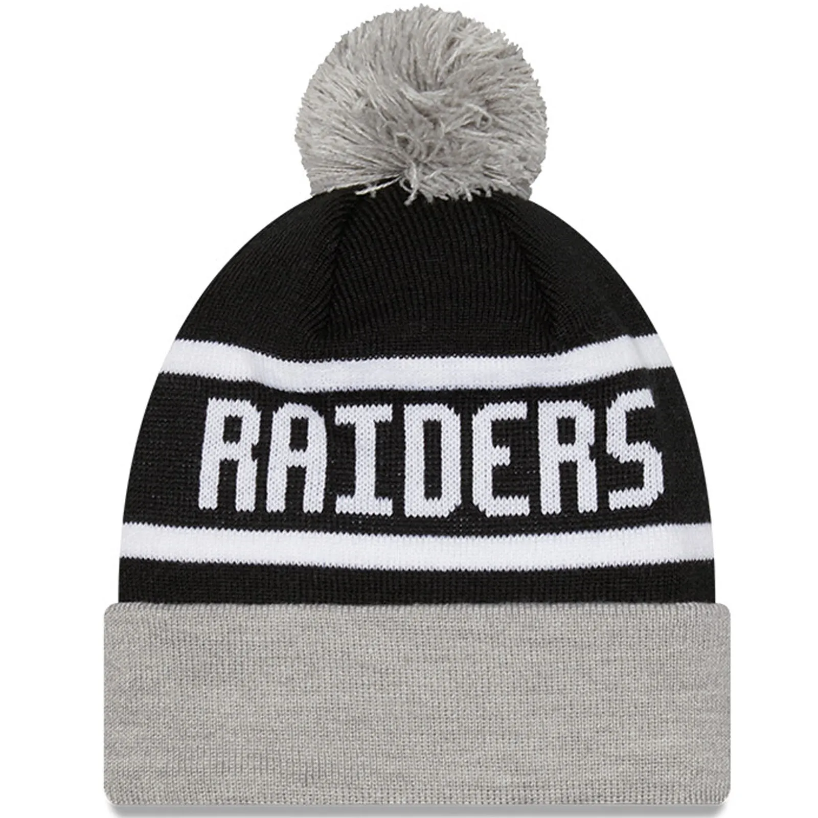 New Era Mens Las Vegas Raiders NFL Cuffed Sideline Bobble Hat - Black