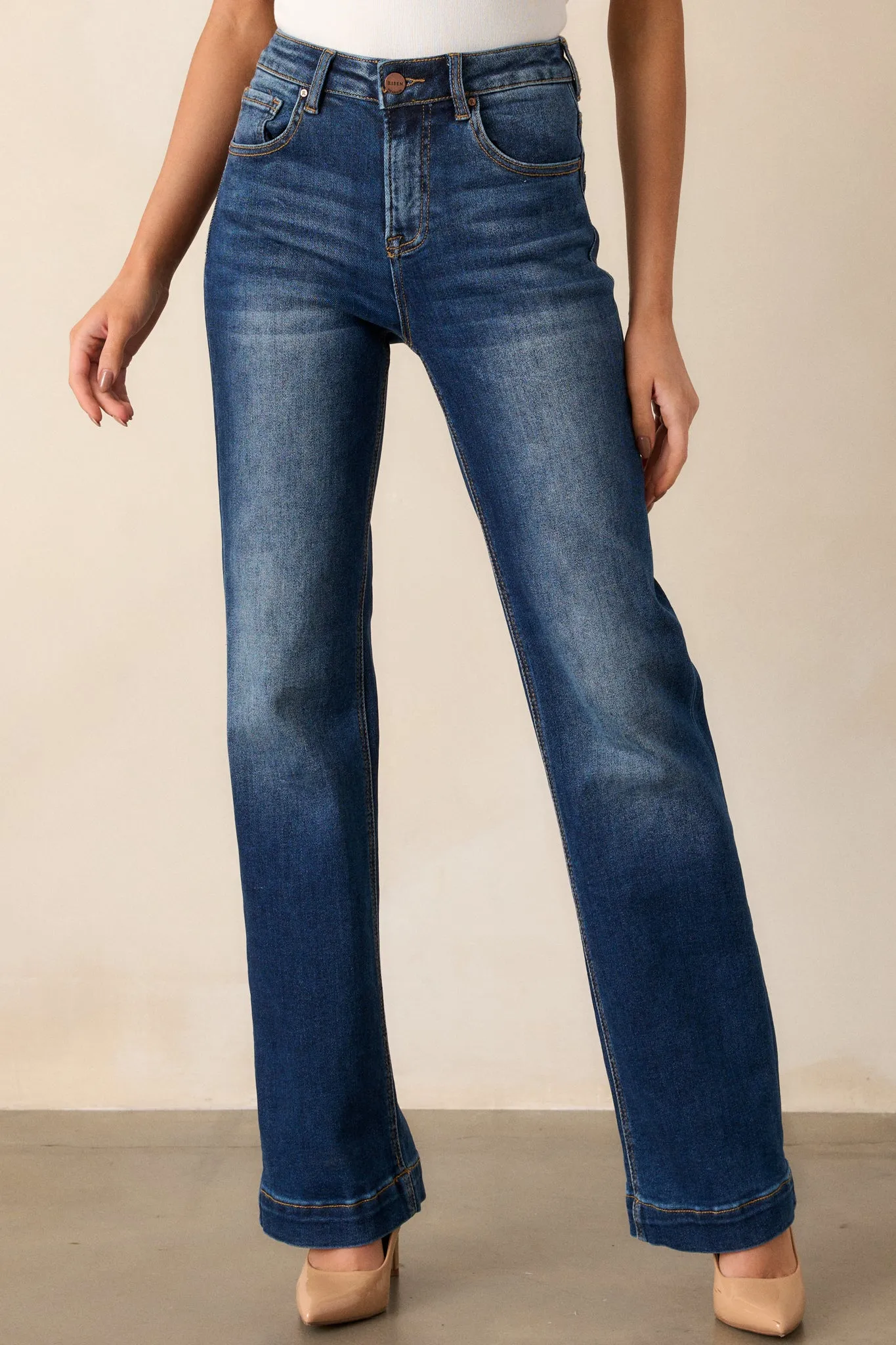 New Moon Rising Dark Wash Mid Rise Straight Leg Jeans