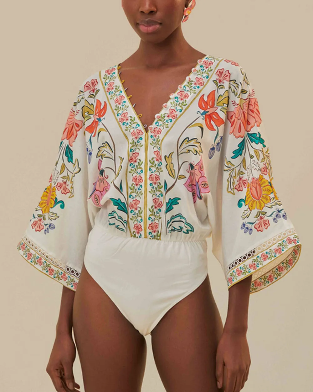 Off White Floral Insects Bodysuit