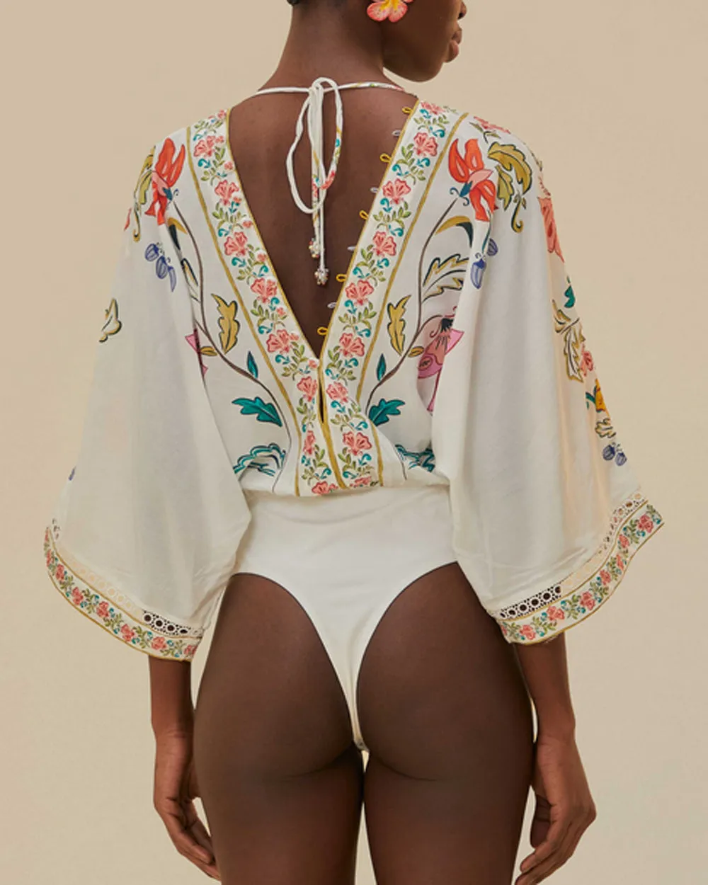 Off White Floral Insects Bodysuit