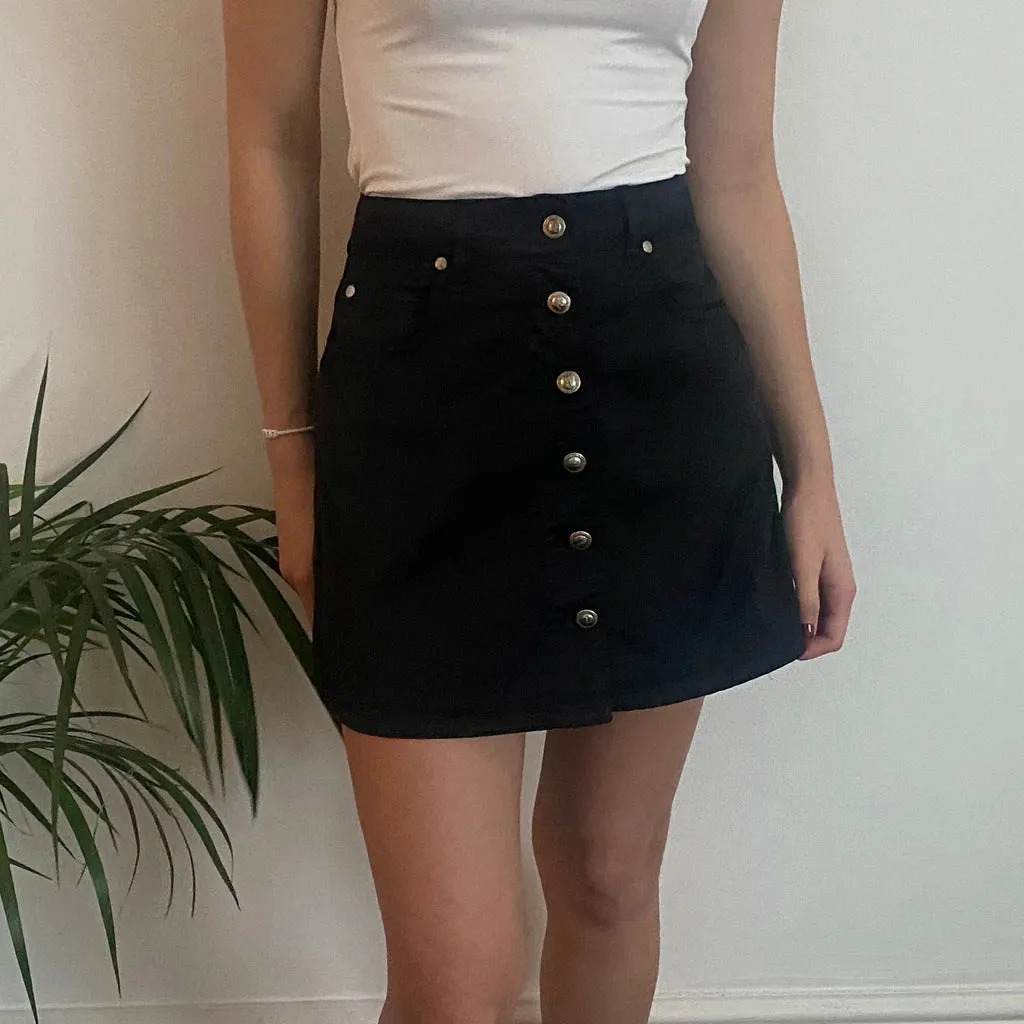 Onyx Jeans Mini Skirt - 25W UK 6 Black Polyester Blend