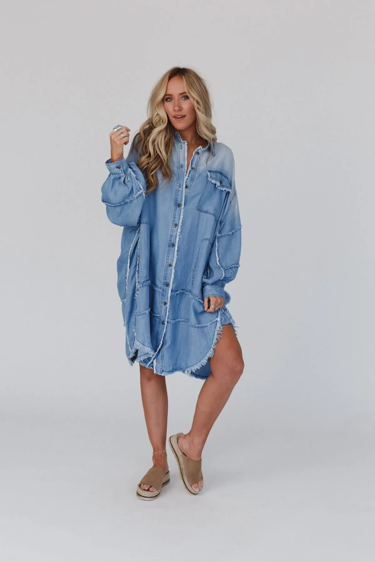 Ophelia Oversized Denim Dress - Washed Denim