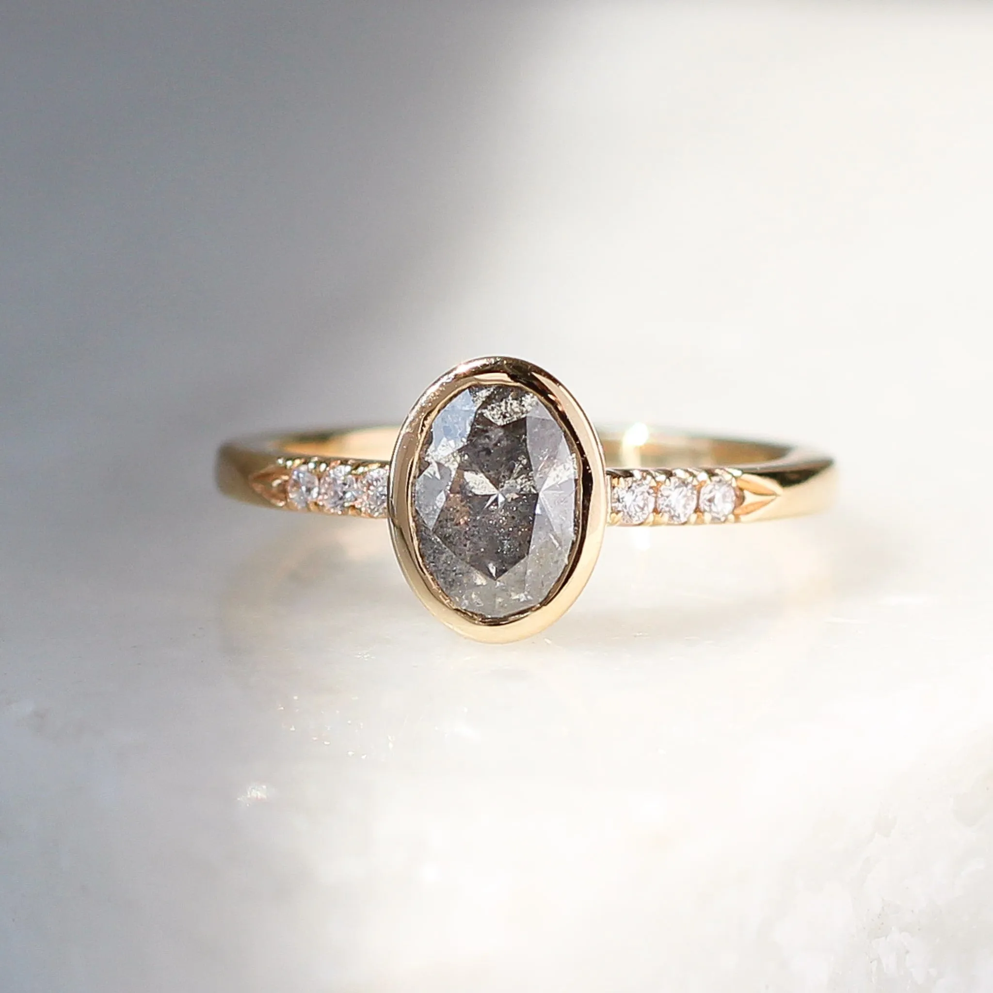 Oval Bezel Salt and Pepper Diamond Ring