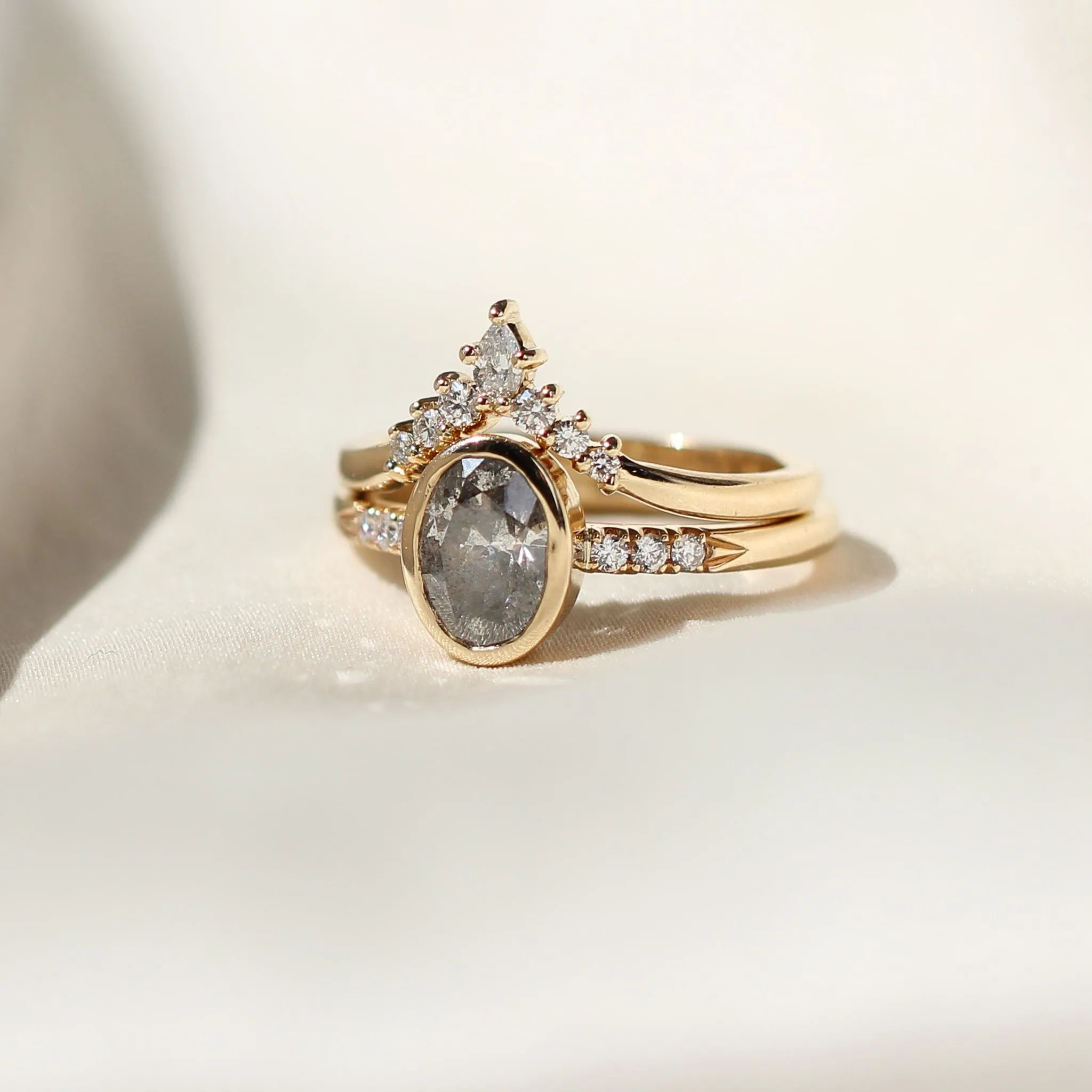 Oval Bezel Salt and Pepper Diamond Ring