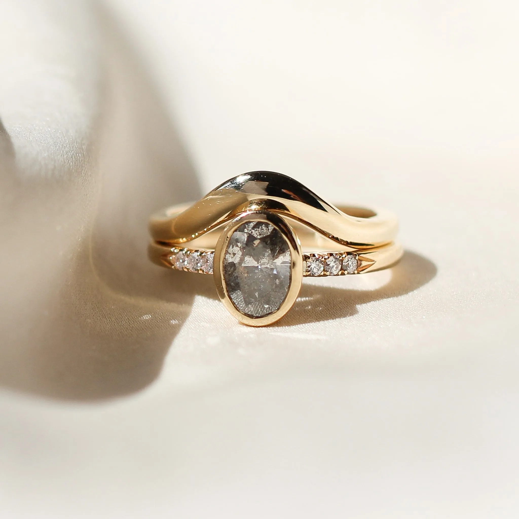 Oval Bezel Salt and Pepper Diamond Ring