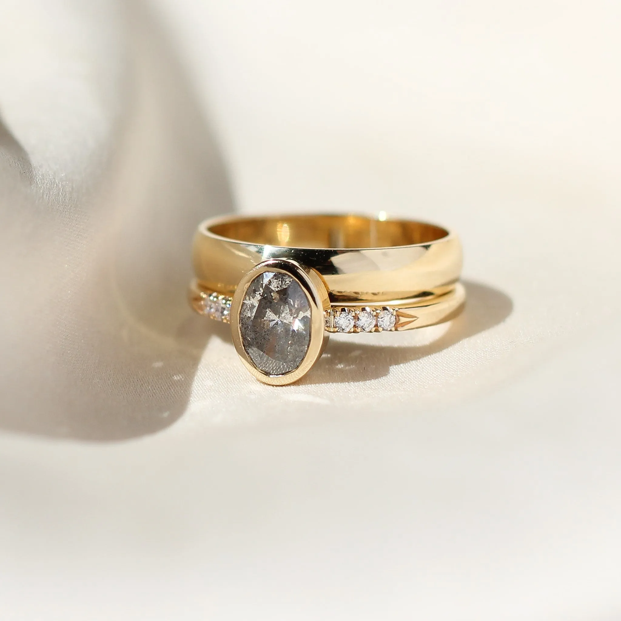 Oval Bezel Salt and Pepper Diamond Ring