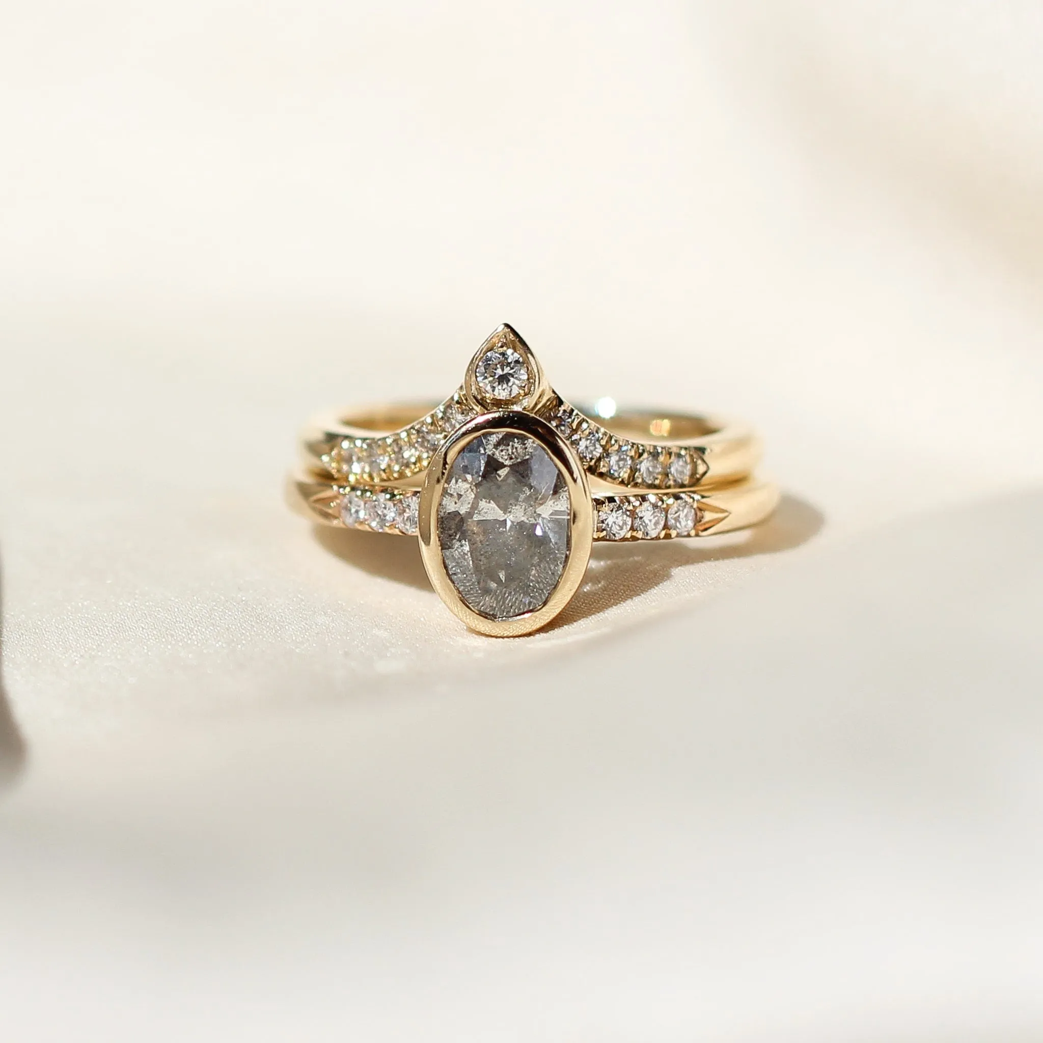 Oval Bezel Salt and Pepper Diamond Ring