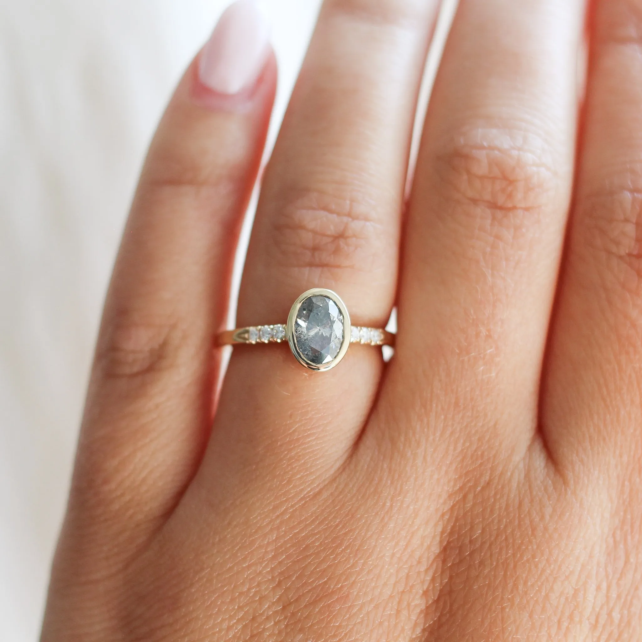 Oval Bezel Salt and Pepper Diamond Ring